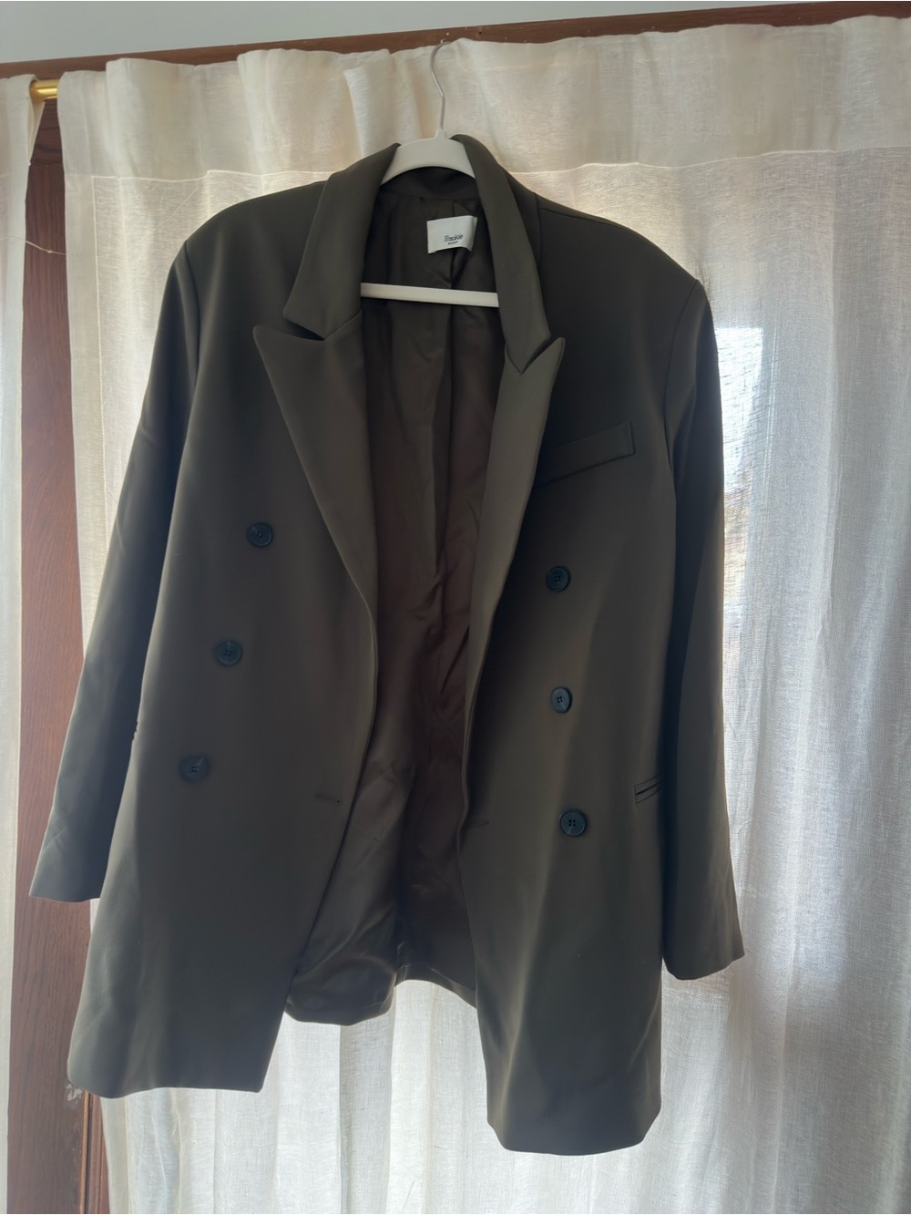 Frankie Shop Double-Breasted Blazer in Olive